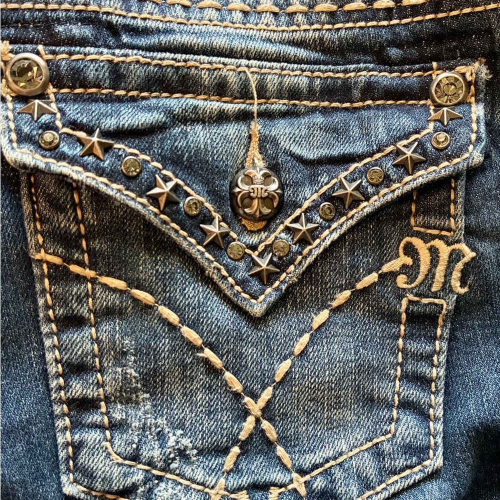Miss Me Stylish Blue Embellished Women Jeans Sz 26/34 Like New